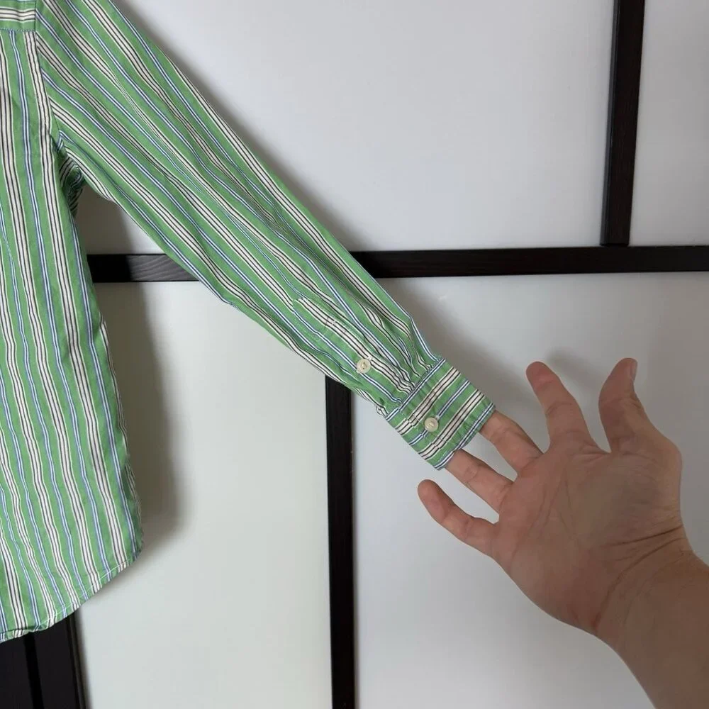 Ralph Lauren Shirt Boys Kids Size Striped Long Sleeve Green Size 6 Preppy Church